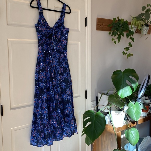 Sabina Musayev Bliss Dress in Blue Floral Midi Style Revolve Style Womens Large - Picture 7 of 11